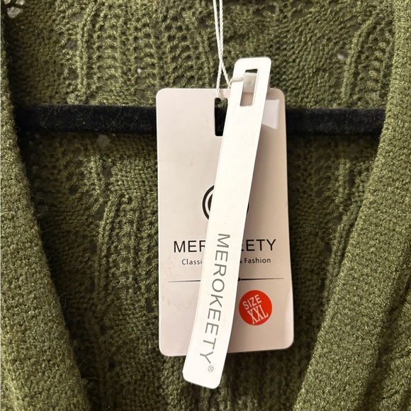 Merokeety XXL Olive Green Women's deep v-neck Sweater - Picture 9 of 11